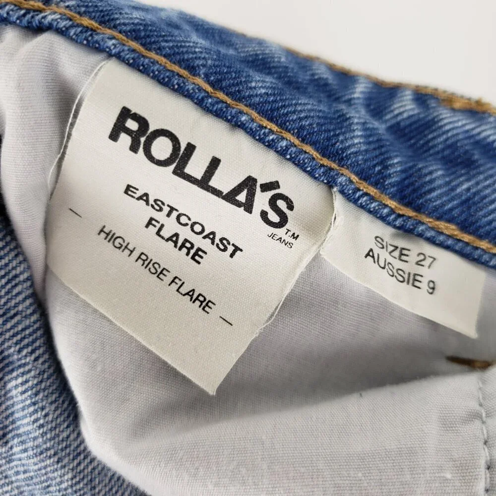 Rolla's Eastcoast Flare Jeans High Rise Distressed Medium Wash Womens Size 27